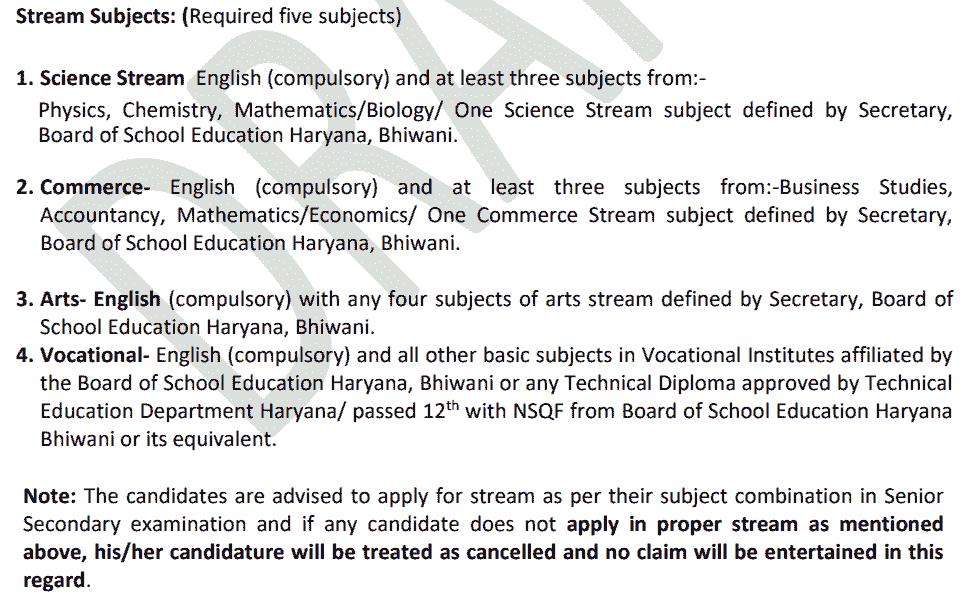 haryana deled stram subject 2024