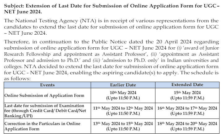 UGC NET June date Extended 2024 