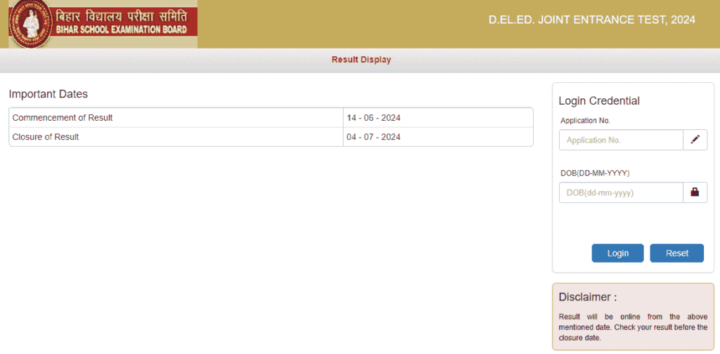 bihar deled result 2024 screenshort